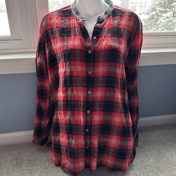 Like New C&C California Red/Black Plaid Button Up Shirt, Banded Stripe C… - Picture 3 of 7